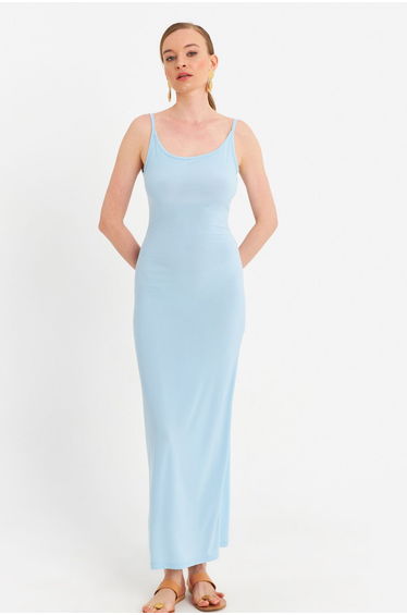 Women's Blue Adjustable Strap Maxi Dress