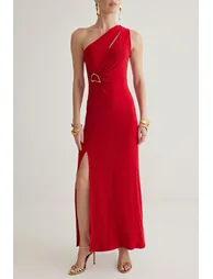 Red Body-fitting Accessory Detailed Knitted Long Elegant Evening Dress & Graduation Dress - 2