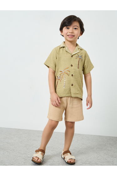 Boys Resort Collar Shirt with Embroidery