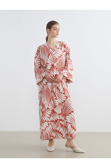 V-Neck Patterned Long Dress
