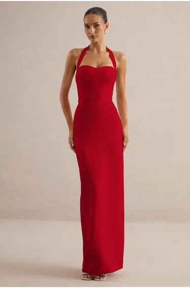 Heloira | Red Sweetheart-Neck Maxi Dress