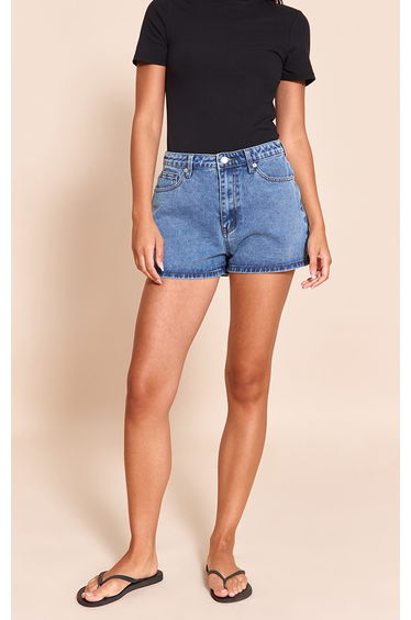 Mid Blue Wash High Waisted Mom Shorts product thumbnail 4