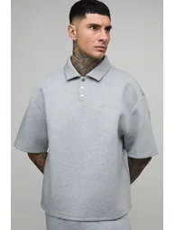 Tall Oversized Boxy Bonded Scuba Rugby Polo - grey marl