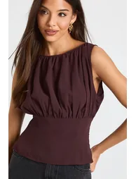 Chiffon Ruched Top - chocolate - 3