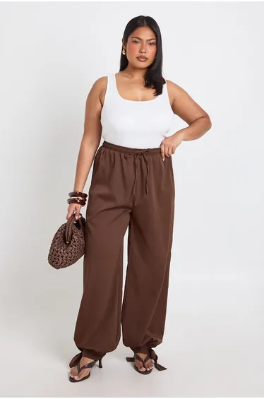 Plus Tie Detail Balloon Trouser - chocolate