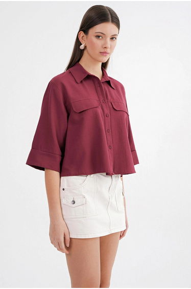 Mixray Short Sleeve Crop Poplin Shirt