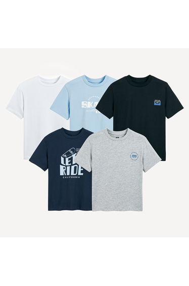 Pack of 5 T-Shirts with Slogan Print