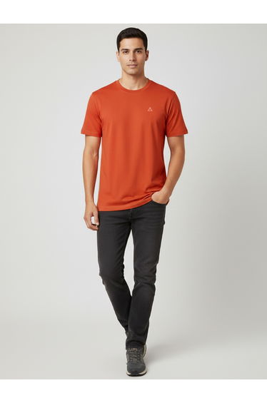 Men Orange Soft Cotton Round Neck T-Shirt
