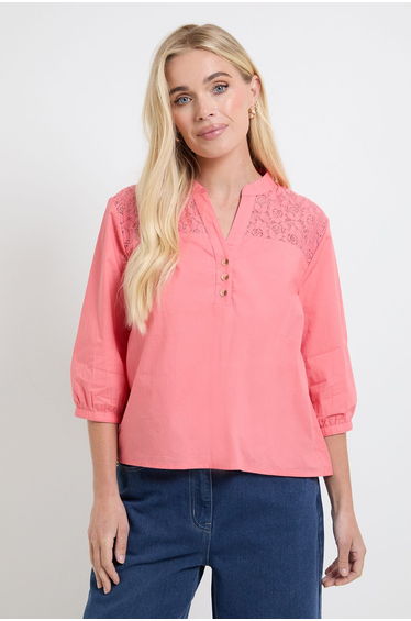Petite Cotton Lace Detail Shirt