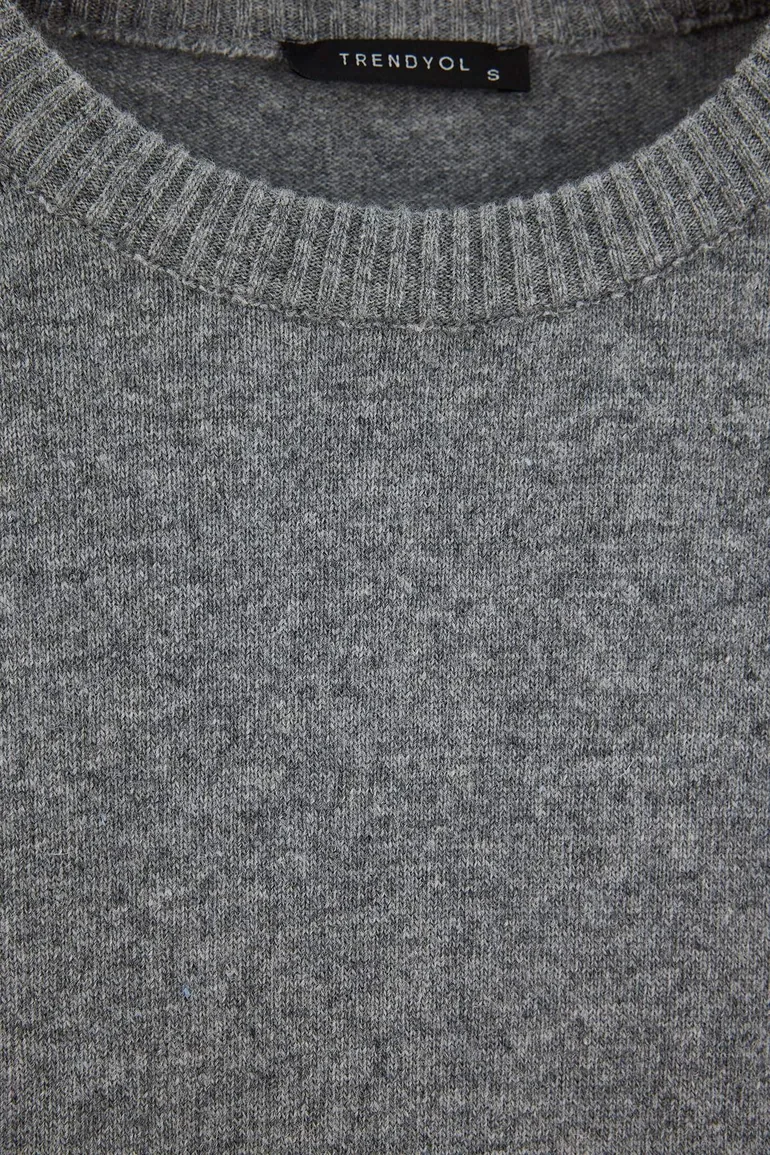Wardrobe Essentials Anthracite Regular 100% Wool Premium Crew Neck Basic Sweater - 2