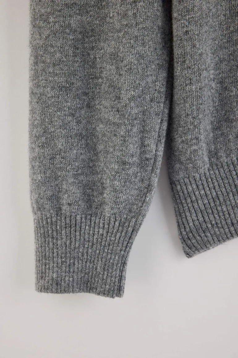 Wardrobe Essentials Anthracite Regular 100% Wool Premium Crew Neck Basic Sweater - 1