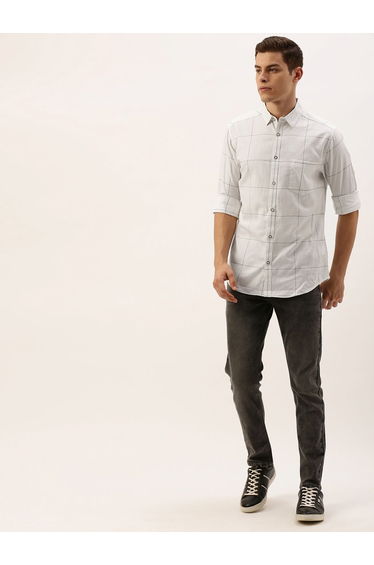 Men White Checked Slim Fit Shirt