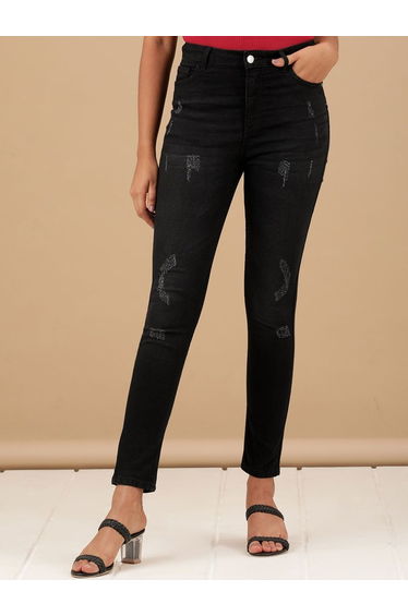 Women Black Skinny Fit Solid Jeans