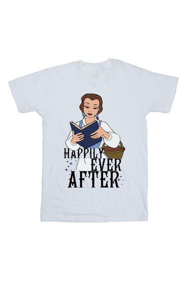 Beauty And The Beast Girls Happily Ever After Reading Cotton T-Shirt - White