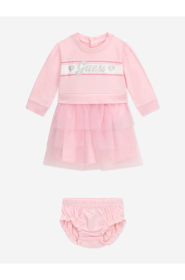 Guess Baby Girls Mixed Fabric Dress in Pink