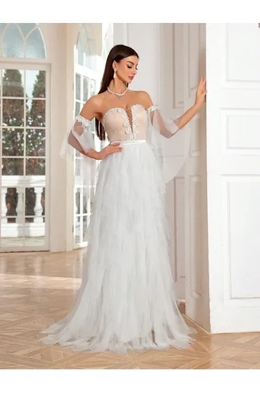 Leely Elegant Strapless Arm Sleeves A-line Wedding Dress