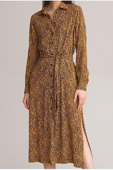 Animal Print Shirt Dress with Long Sleeves