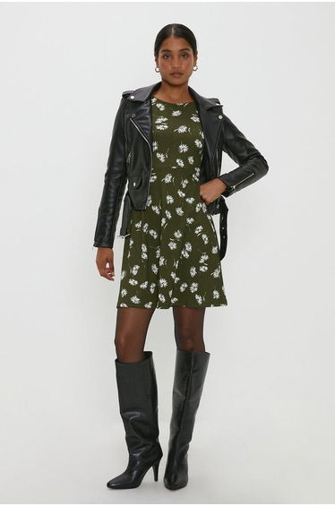 Khaki Floral Mini Dress