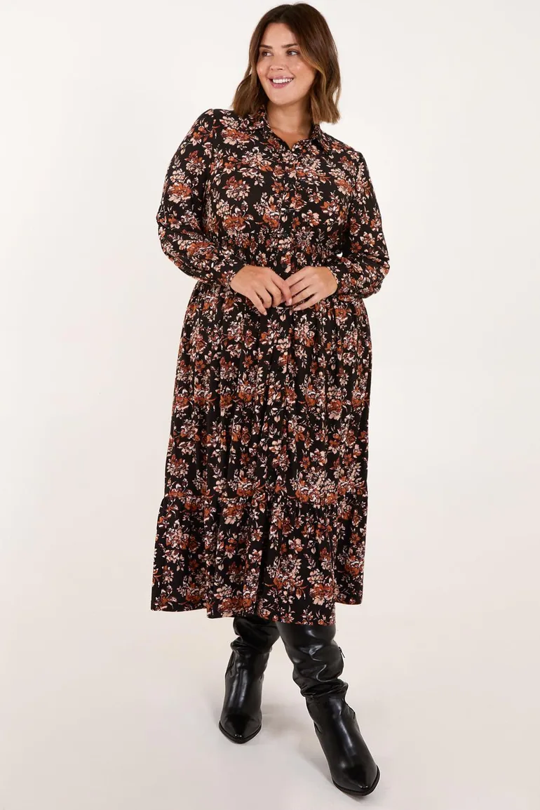 Shop Curve Shirred Waist Midi Shirt Dress Online in Oman