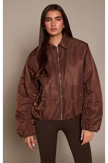 Chocolate Oversized Cocoon Sleeve Bomber Jacket