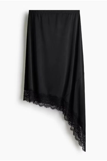 Asymmetric Lace-Trimmed Skirt