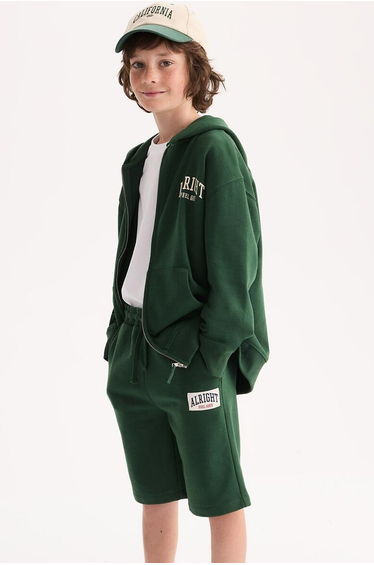 Fleece Zip-Up Hoodie and Bermuda Shorts Outfit