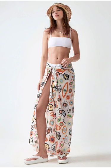 Long Printed Beach Cover-Up