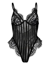 Eyelash Lace & Stripe Mesh Body - black