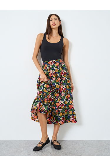 Floral Printed Elastic Waist Skirt
