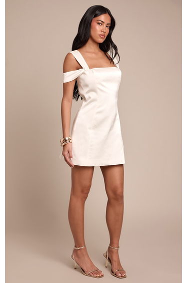 Cream Satin Strappy Shift Dress