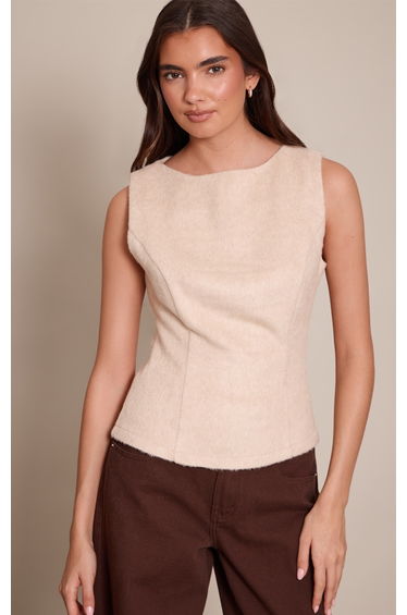 Sand Brushed Wool Fitted Boatneck Top