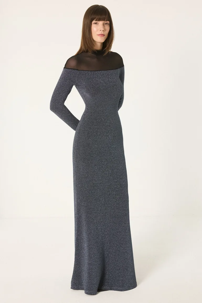 فستان رمادي طول الأرض بقصة ميرمايد بأكمام طويلة - 2