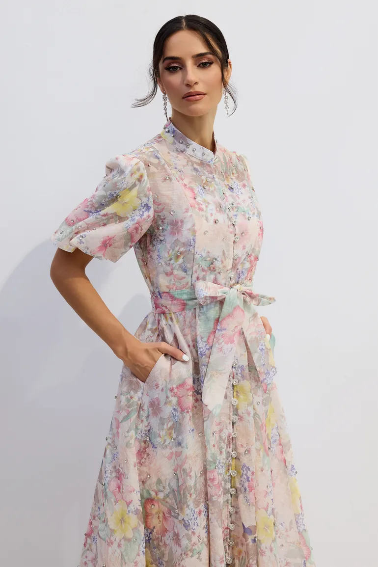Anne Floral Print Puff Sleeve Maxi Dress - 4