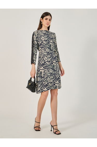 All-Over Print Lace Inserted Sheath Knee-Length Dress