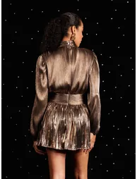 Hamilton Pleated Metallic Dress In Gold - 5