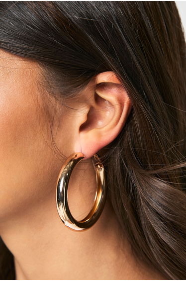Chunky Bar Hoop Earrings - gold