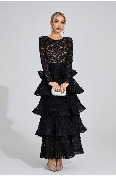 Guinevere Black Tiered Maxi Dress