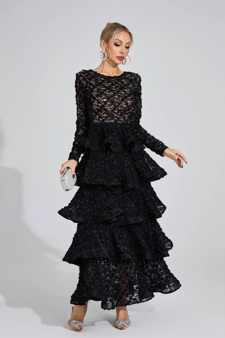 Guinevere Black Tiered Maxi Dress - 5