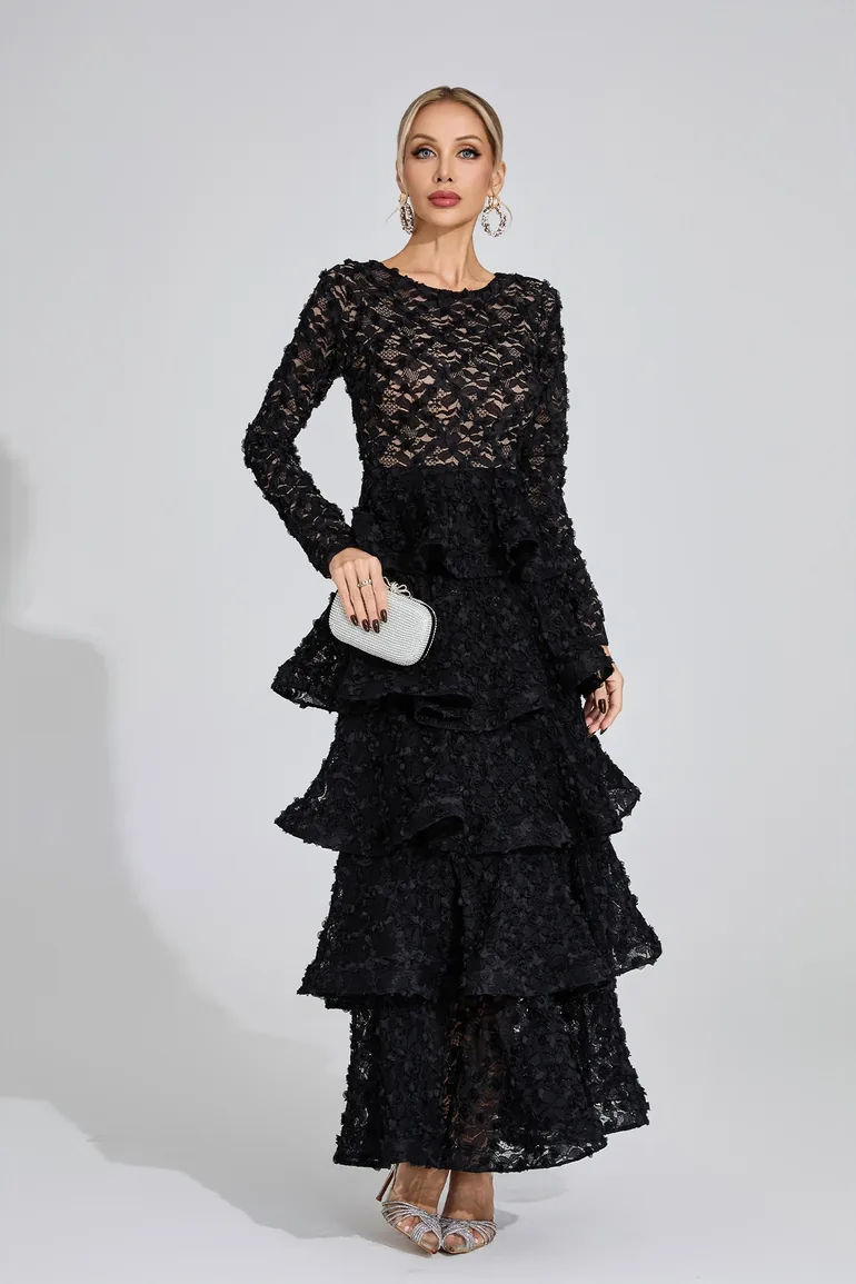 Guinevere Black Tiered Maxi Dress - 4