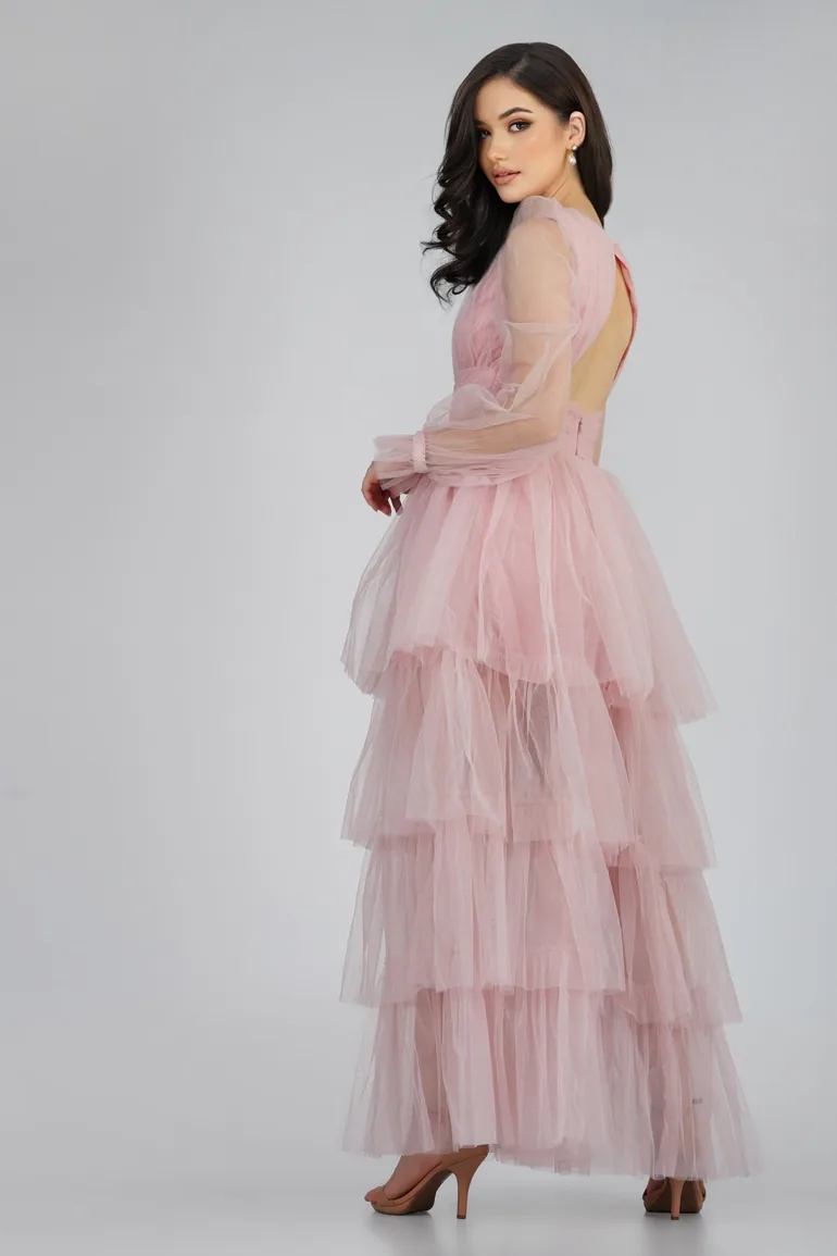 chinese dress ladies La Femme 30795 Long Sleeve Tulle Evening Dress