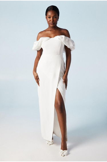 Volume Sleeve Corset Column Wedding Dress