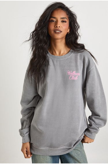 Wellness Club Puff Print Oversized Sweatshirt - charcoal