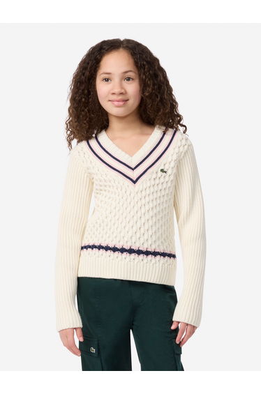 Lacoste Girls Mixed Stitch Jumper in Ivory
