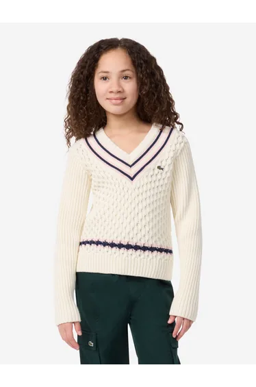 Lacoste Girls Mixed Stitch Jumper in Ivory