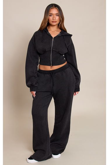 Shape Black Washed Tie Front Straight Leg Joggers