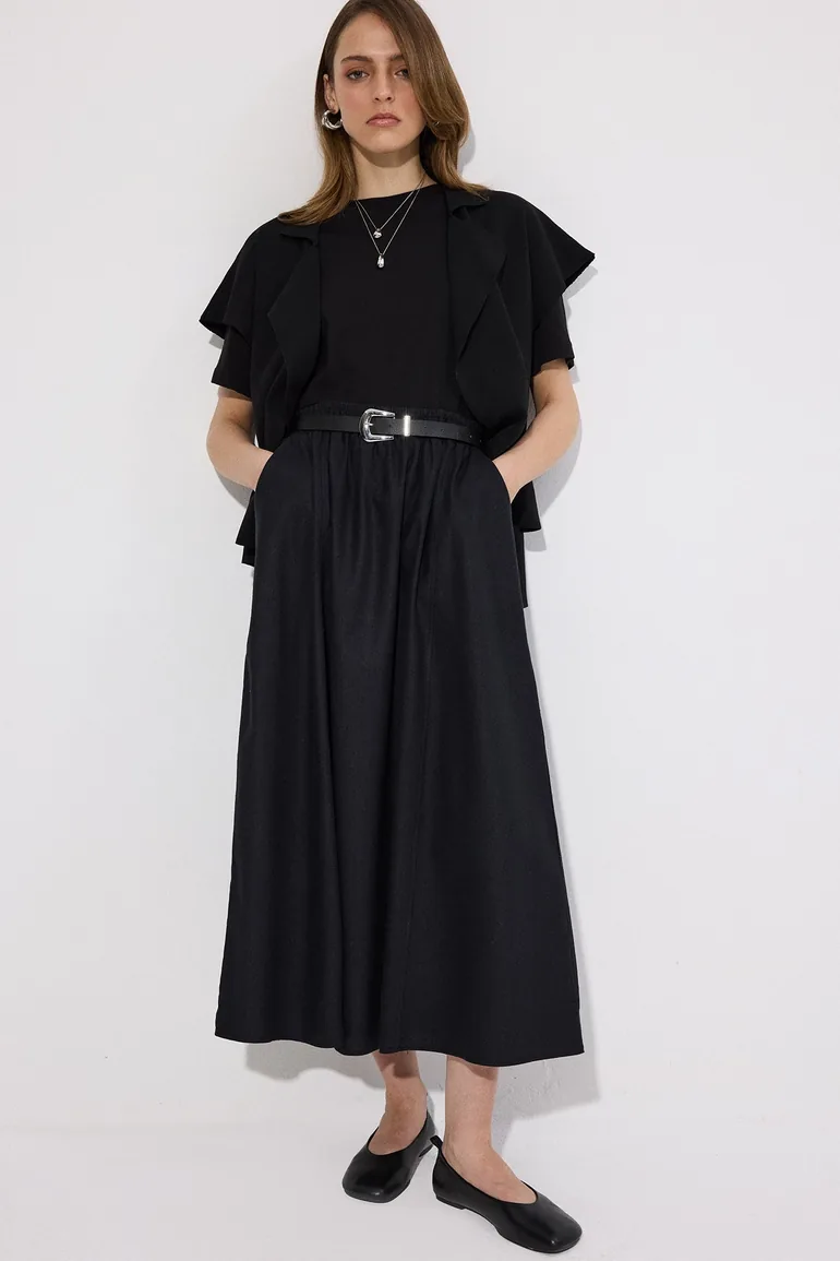 ELASTICATED WAIST LINEN SKIRT - 1