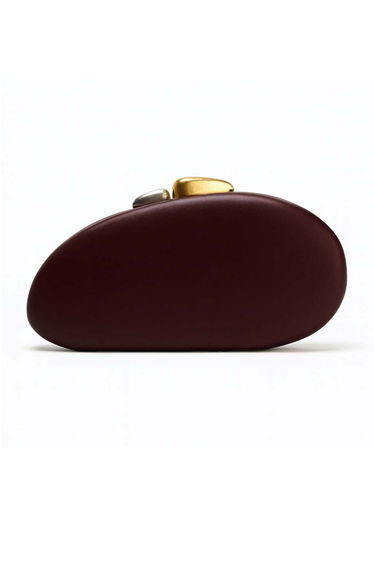 Modern Pebble Shaped Faux Leather Clutch in Plum for Evening Soirees & Gallery Openings