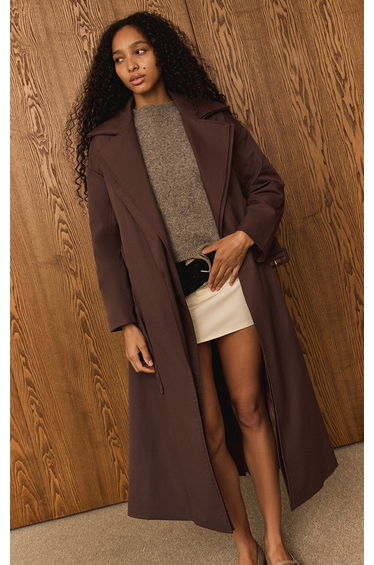 Dark Chocolate Double Collar Tie Waist Trench Coat