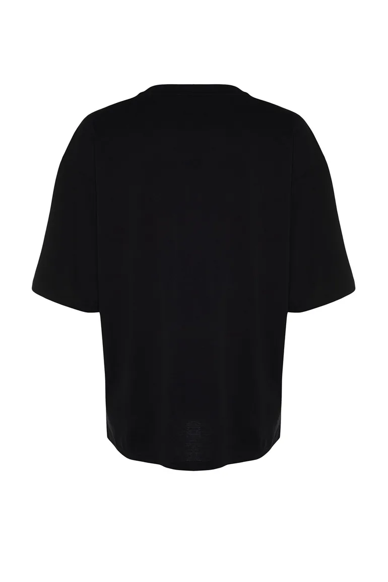 Black Men's Oversize Deer Embroidered Cotton T-Shirt - 6