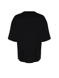 Black Men's Oversize Deer Embroidered Cotton T-Shirt - 6